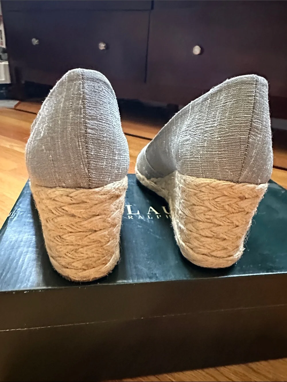 Lauren Ralph Lauren Cecilia Silver Shantung Espadrille Wedge